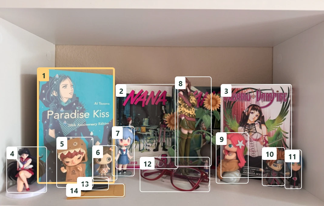 An actual Allventory scan: numbered frames identify each item; gold marks the active selection.